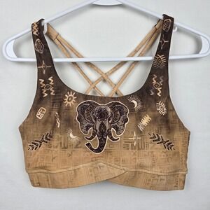 Silverwind Elephant Moon Graphic Strappy Sports Bra Brown Tan Recycled Size M